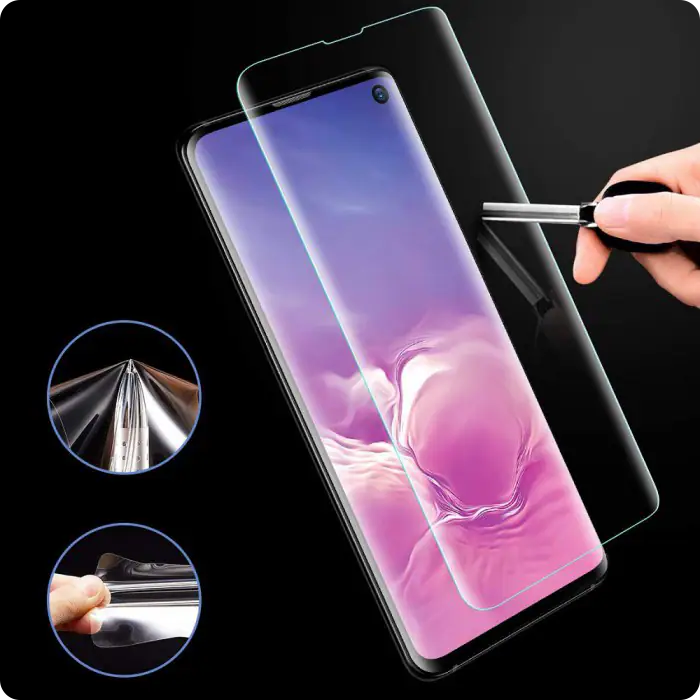 Samsung smartfonunda qoruyucu filmin quraşdırılması prosesi