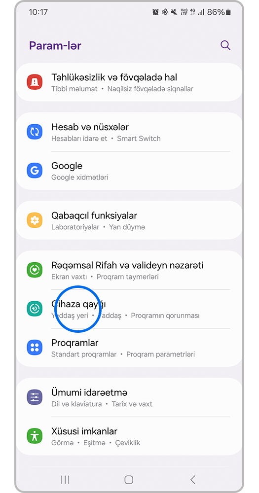 Paramtrlərə > Batareya