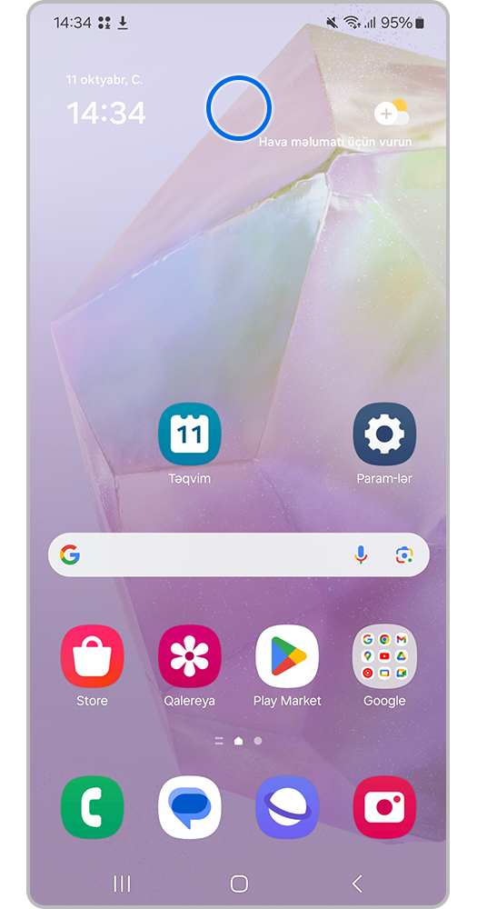 Smartfon ekranı, əsas ekran, hava vidjetini vurun