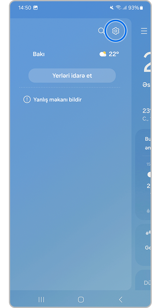 Smartfon ekranı, dişli düyməsini basın
