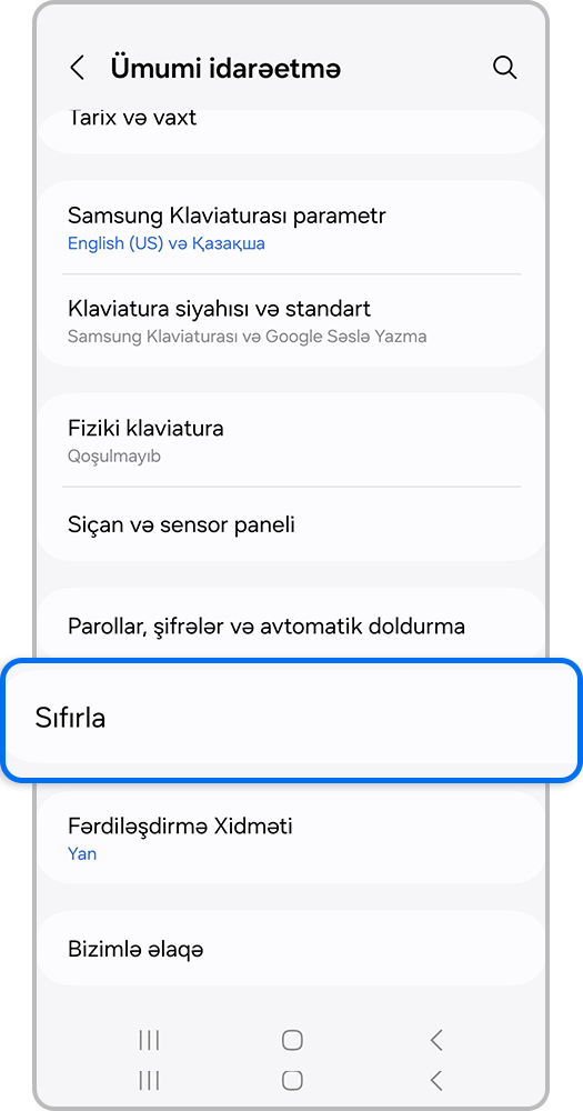 Smartfon ekranı, Sıfırlamanı seçin.