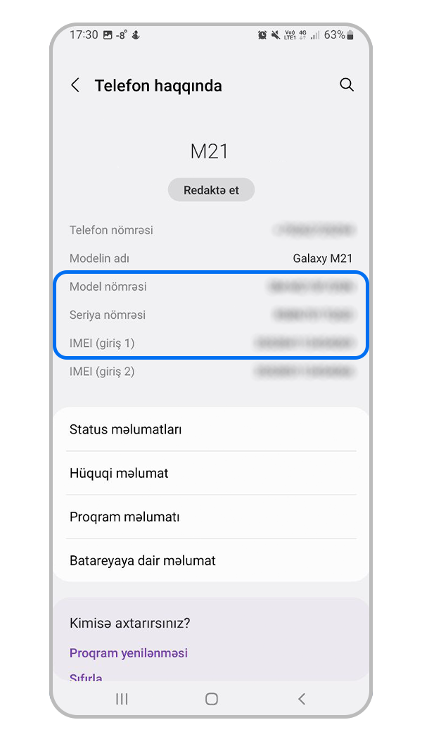 Model və seriya nömrəsi