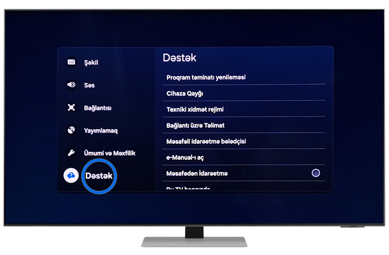 Dəstək bölməsinə keçid edin.