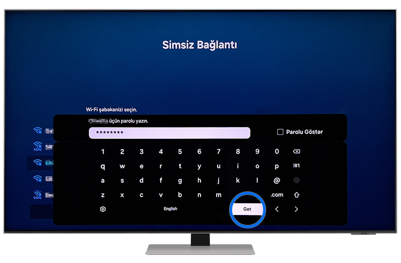 Şəbəkə parolunuzu daxil edin və "Get" düyməsini vurun