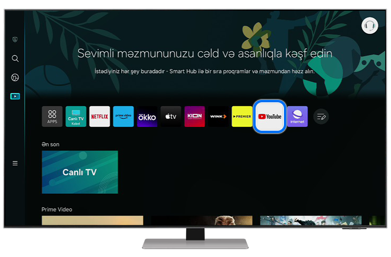 Sürətli giriş panelində YouTube işarəsi