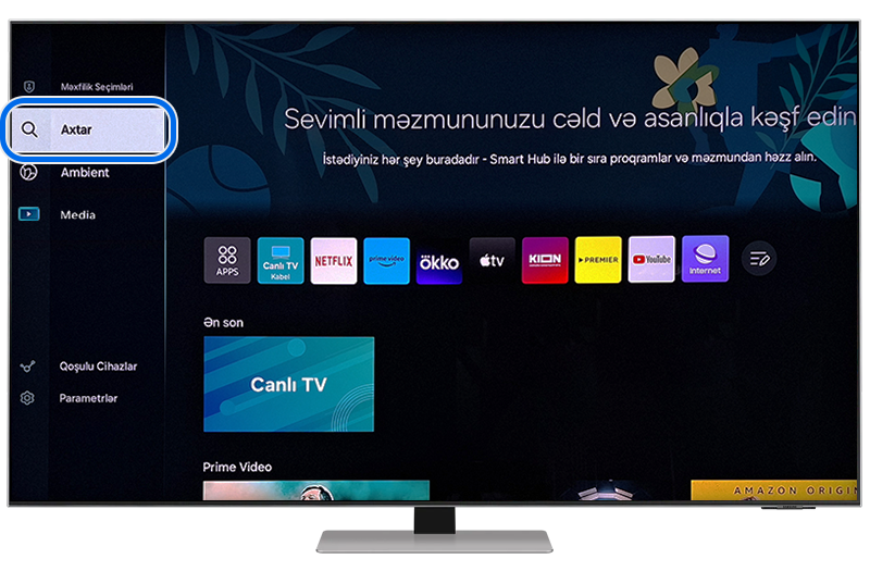 Televizorun əsas menyusunda axtarış