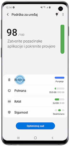 Baterija je odabrana u odjeljku za njegu uređaja na Galaxy pametnom telefonu