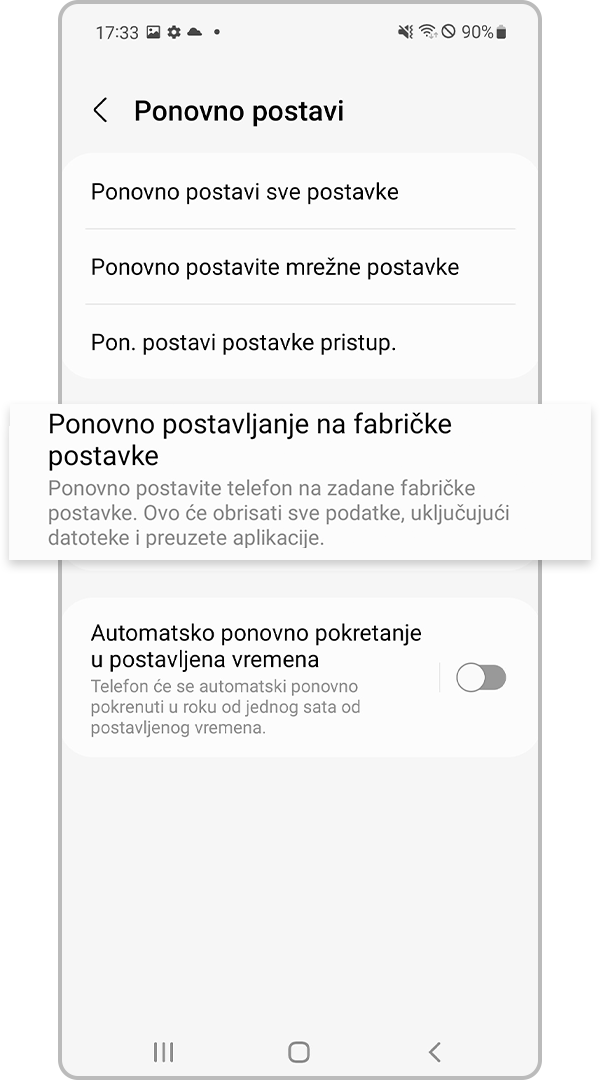 Vraćanje tvorničkih postavki