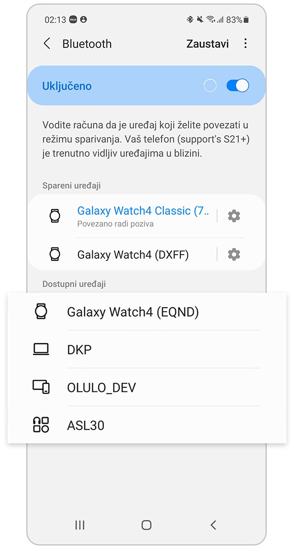 birajte između uređaja dostupnih za uparivanje