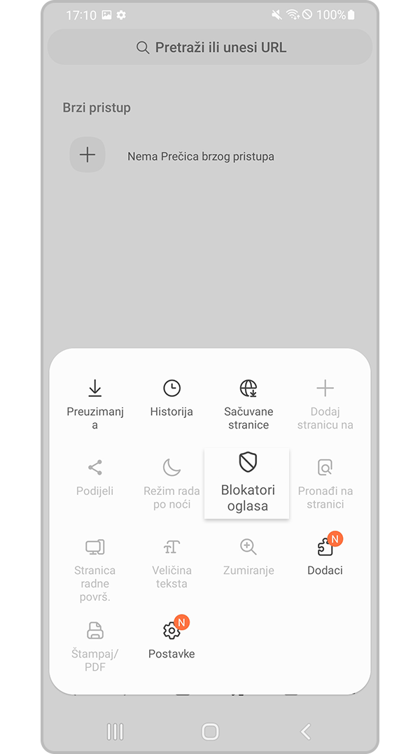 Odaberite postavku blokatora oglasa
