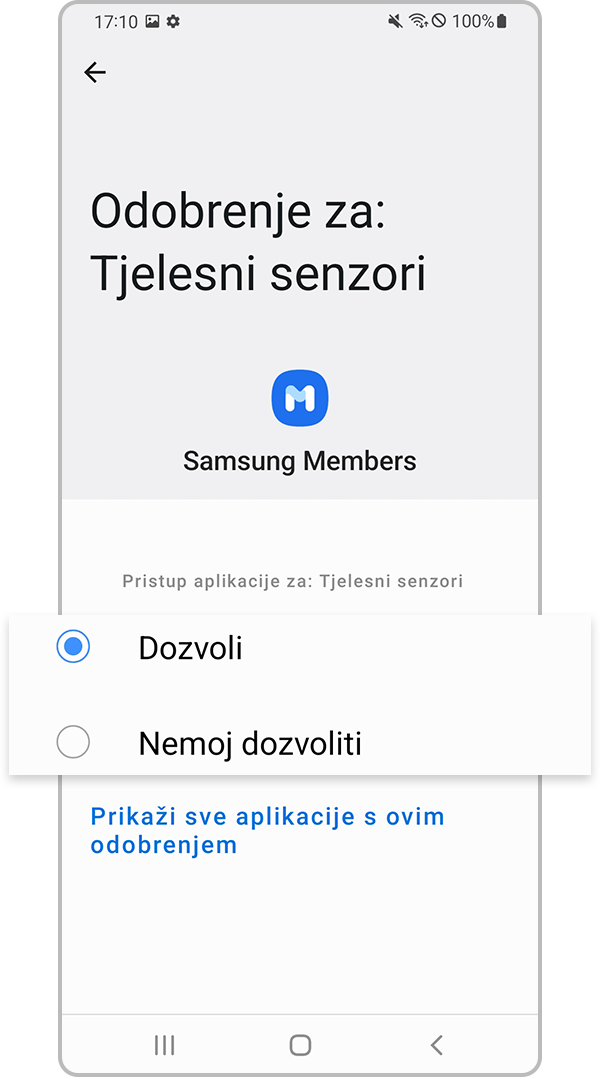 Odaberite dopusti ili nemoj dopustiti za dopuštenja aplikacije