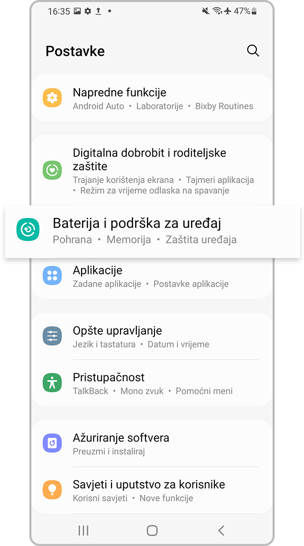 Baterija i podrška za uređaj