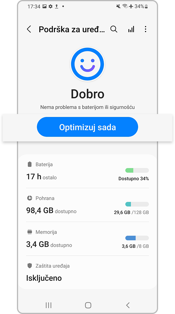 Optimiziraj sad pod Podrška za uređaj