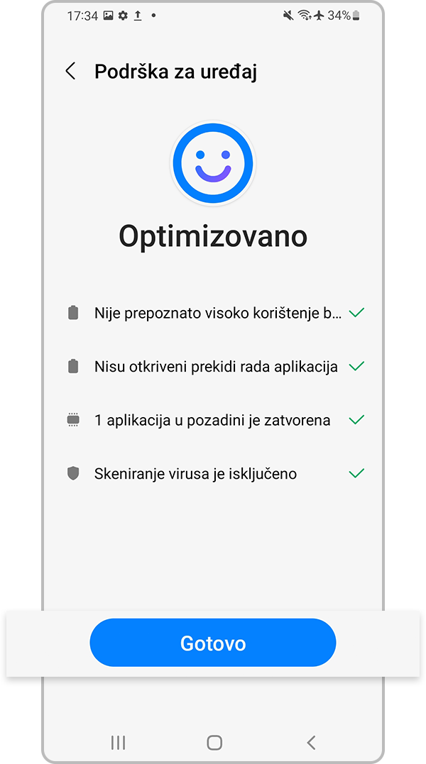 Dodirnite Gotovo za završetak optimizacije