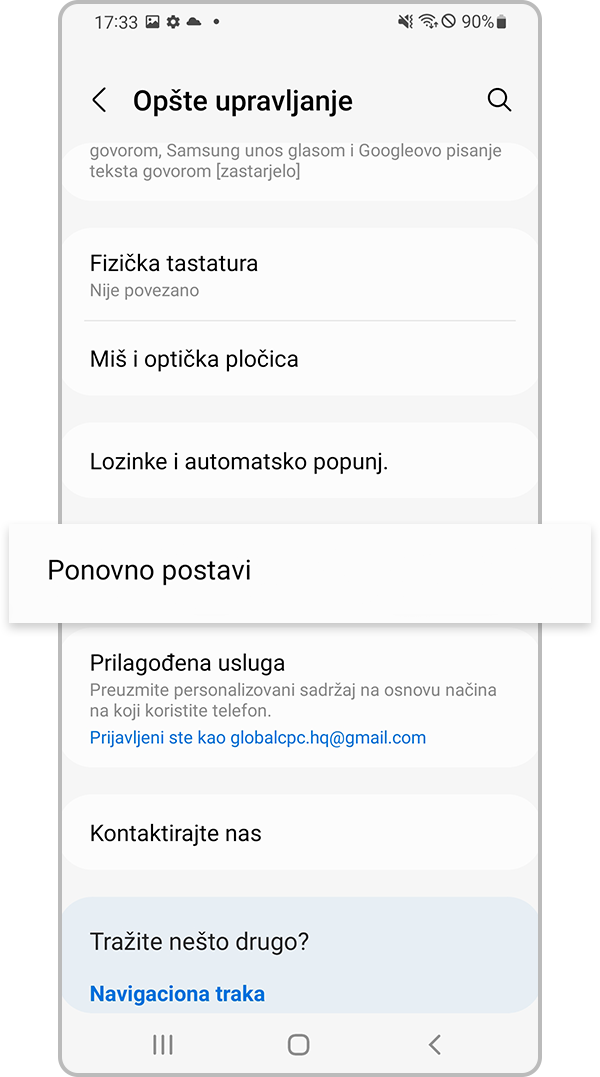Odaberite Ponovno postavljanje