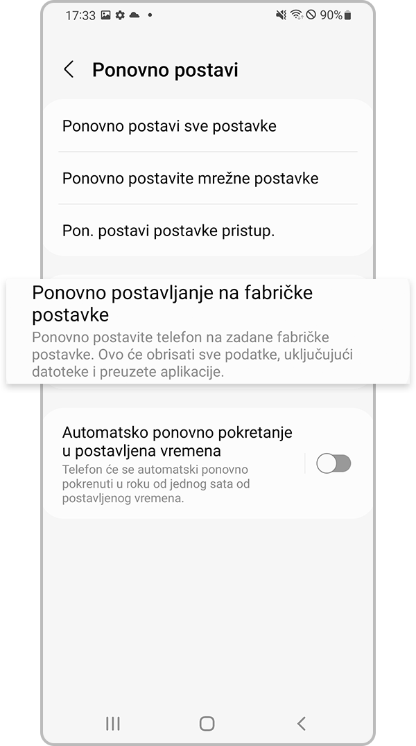 Odaberite Vraćanje tvorničkih postavki