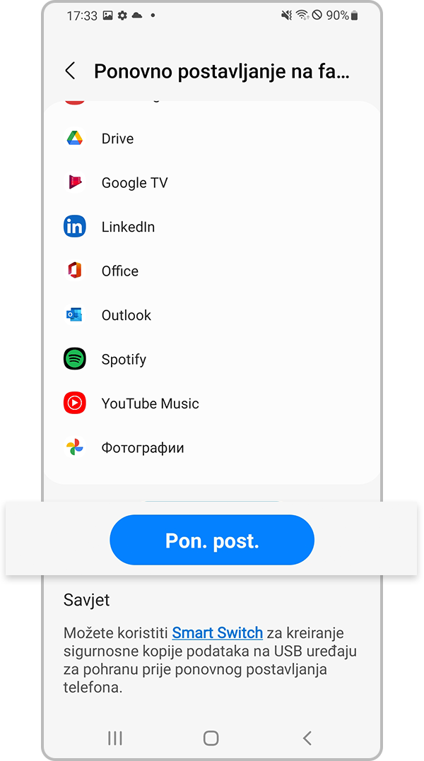 Ponovno postavite telefon