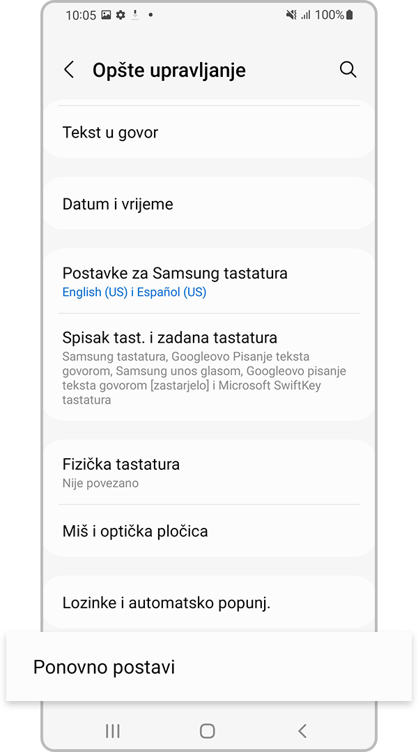Odaberite Ponovno postavljanje