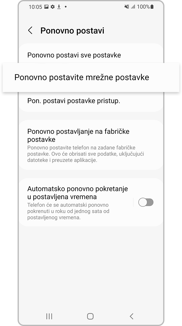 Odaberite Ponovno postavljanje postavki mreže