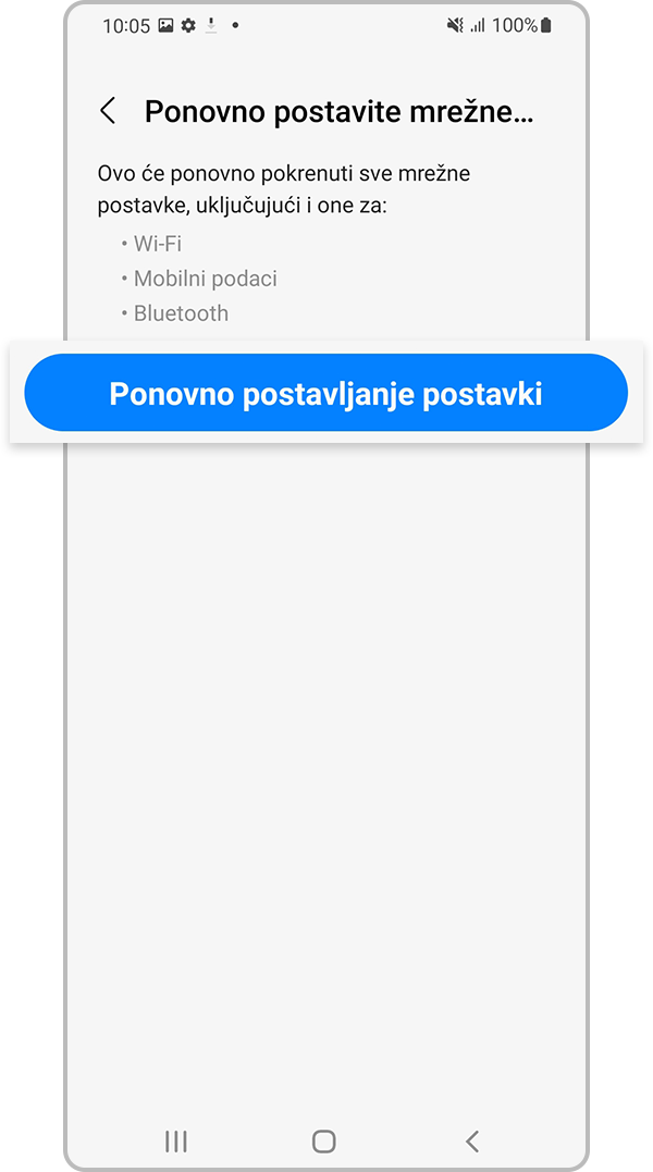 Dodirnite Poništavanje postavki