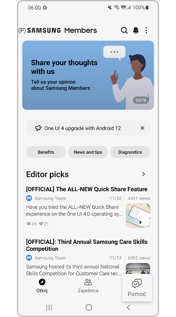 Traženje pomoći u aplikaciji Samsung Members