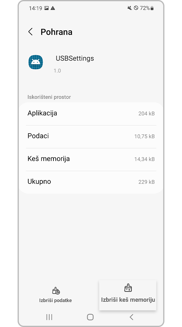 Obriši privrem. memoriju aplikacije USBSettings