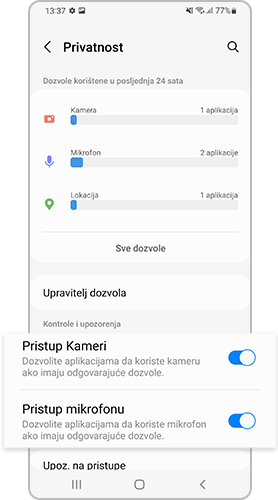 U postavkama Privatnost odaberite dopuštenja prema potrebi