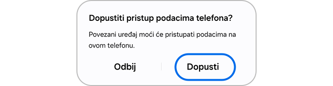 Dodirivanje gumba Dopusti za pristup podacima telefona