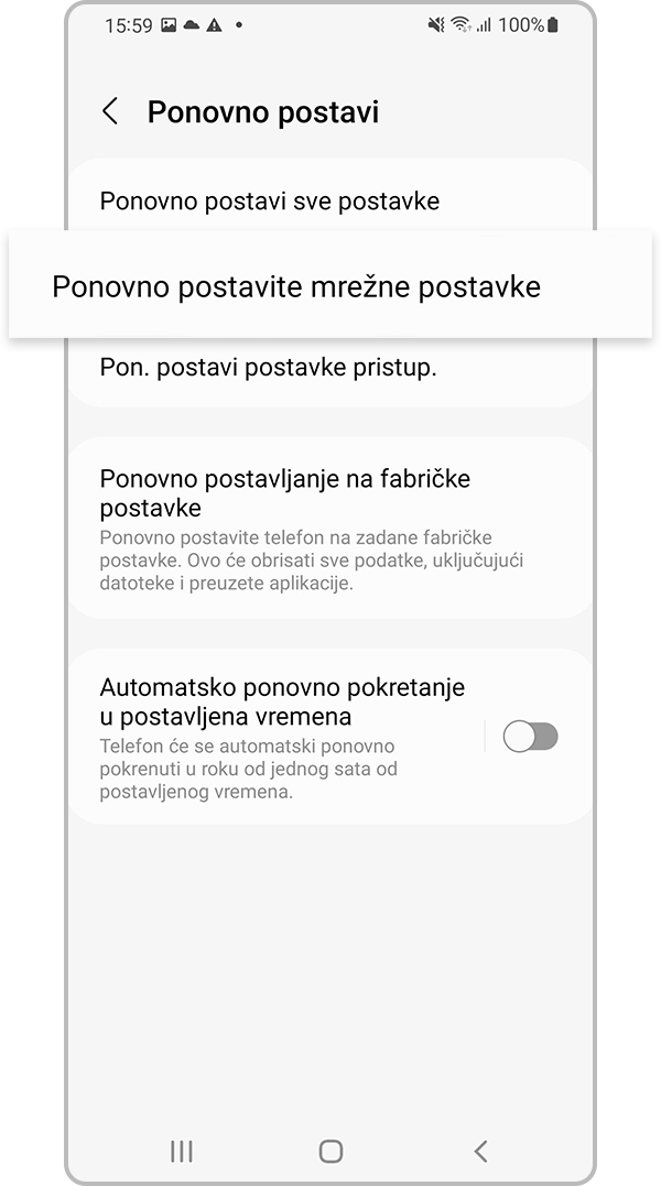 poništavanje postavki mreže 3. korak
