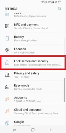 Tap Lock screen and security