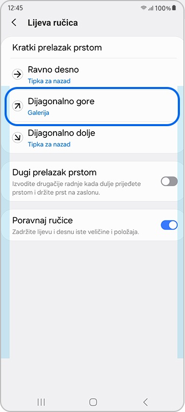 Dijagonalno gore u postavkama lijevog hvatišta