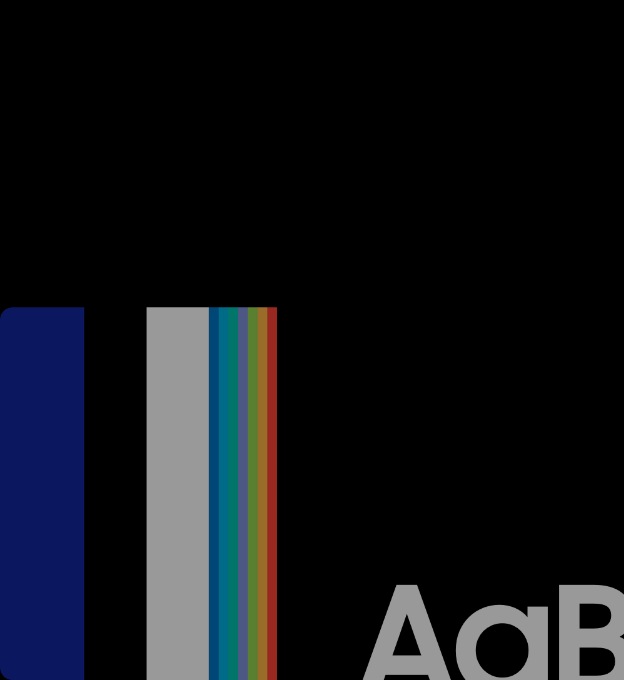 From the left side of image, there are vertical stripes of Samsung blue, black, white, and illustrative colors of Samsung. Next the stripes of colors, AaBbCc is written in black square.