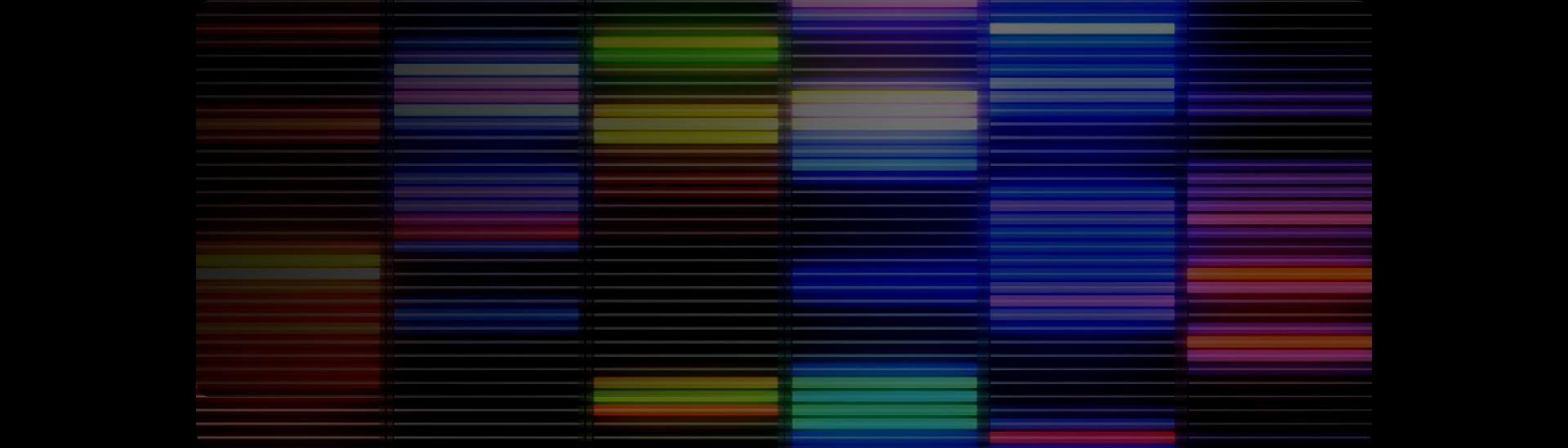 There are neon-colored square bars stacked up in 6 columns.