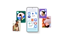 Galaxy smartphone is displaying different Apps & Services icons. On both sides of the smartphone, individuals can be seen using Galaxy devices and in poses associated with Galaxy Apps & Services.