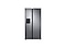 Product shot of Refrigerators. The front shot showing the silver color, flat doors and recessed handles, water and ice dispenser on the left. Refrigerators product number RS68N8231S9.
