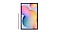 Frontal and rear views of a Mystic Bronze Galaxy Tab S6 Lite with blue, orange and red shapes on display.