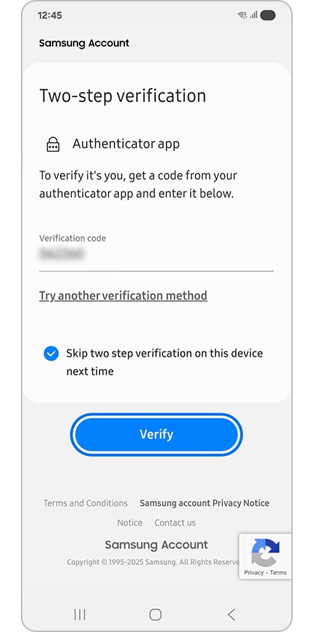 Entering the OTP code and tapping Verify button