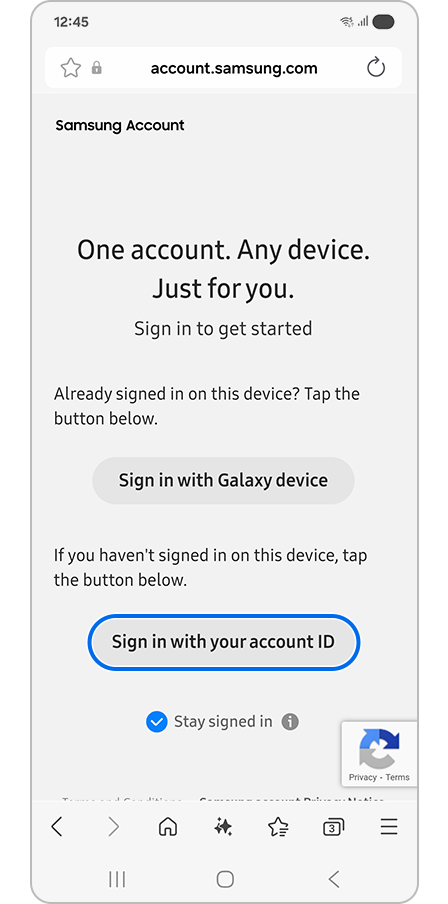 Tapping Sign in with your account ID