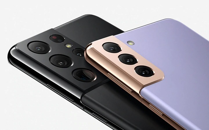 De Galaxy S21 Series 5G afgebeeld in twee kleuren.