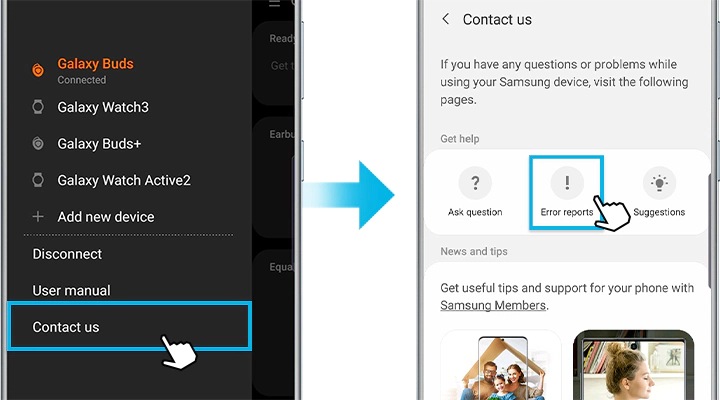 Hoe kan ik een fout melden met Galaxy Wearable?