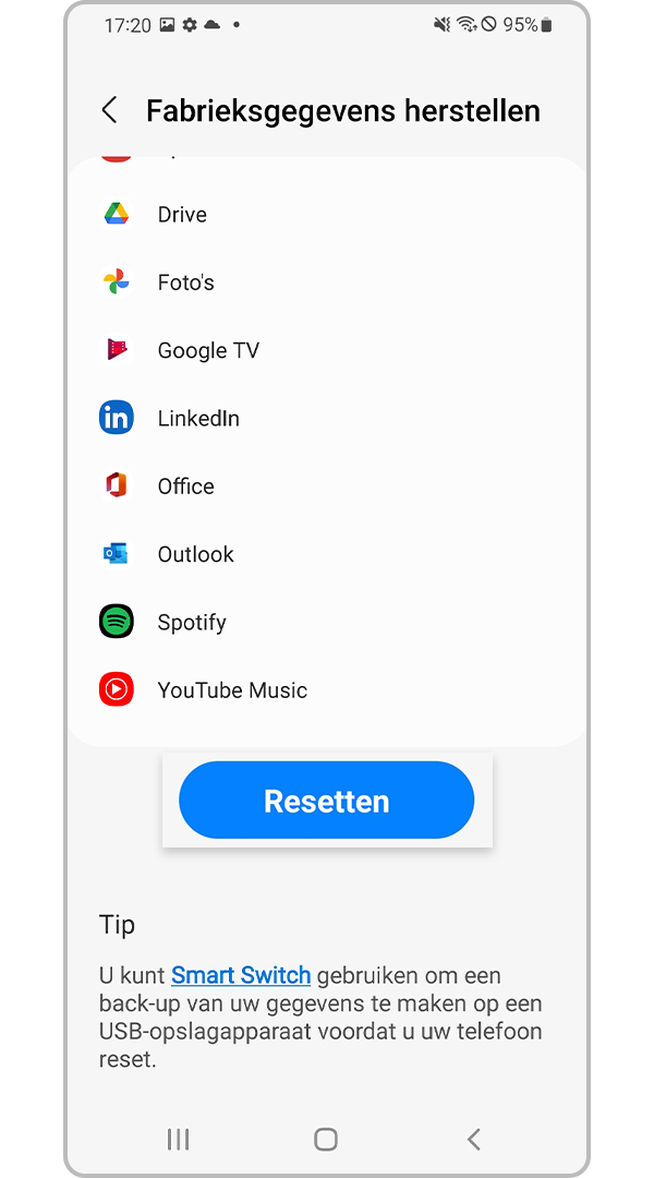 App voor fabrieksgegevensreset