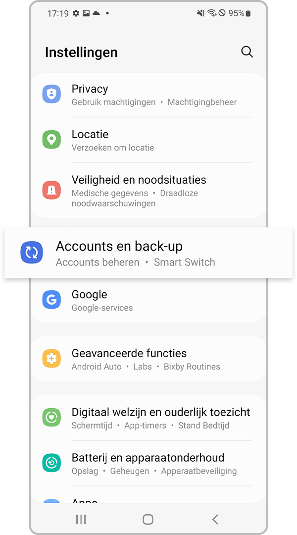 accounts en instellingen onder instellingen
