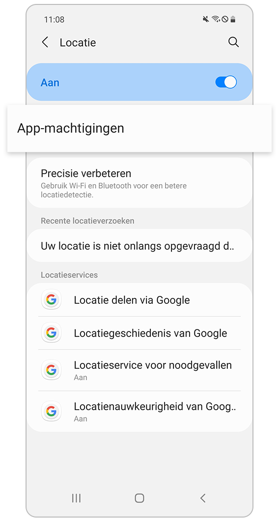 Controleer Locatie, schakel App-machtigingen in