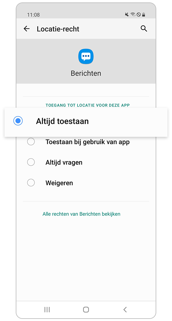 Locatie machtiging voorkeursoptie
