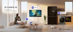 Lady sitting on a couch, enjoying Samsung AI products' seamless connections to eachother, secured by Samsung Knox. AI meets AI, amazing alone, extraordinary together.