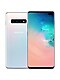 Vue arrière d’un Galaxy S10+ Prism White, en partie caché par la face avant d’un Galaxy S10+ Black légèrement superposé