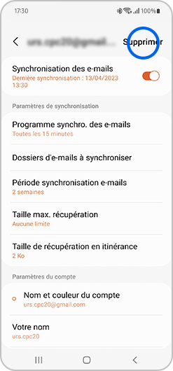 Suppression d'un compte mail de l'application E-mail de Samsung