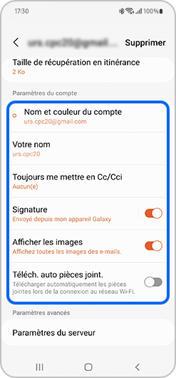 Aperçu des paramètres d’un compte de messagerie