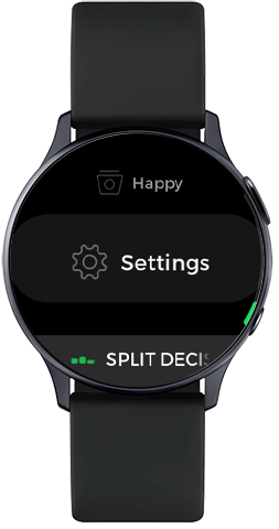 Galaxy Watch Active2 készüléken a Spotify alkalmazásban a Beállítások látható