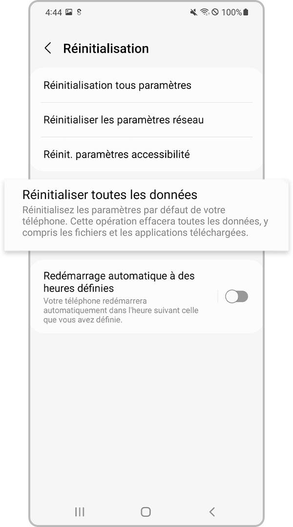 Réinitialisation aux paramètres d'usine